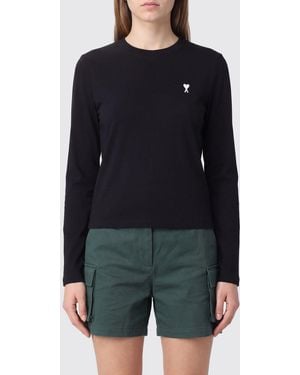 Ami Paris Long-Sleeved Cotton T-Shirt With Contrast Logo - Blue