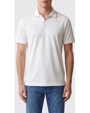 Moorer Short-Sleeved V-Neck Cotton Polo Shirt With Contrast Trims - White