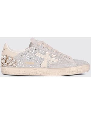 Premiata Baskets Basses Stevend En Cuir Et Suède Avec Application De Strass - Rose