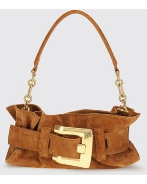 Balmain Anthem Ruched Suede Bag - Brown
