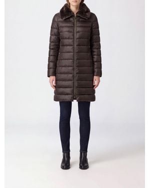 Herno Doudoune Longue En Nylon Matelassé Avec Col En Fourrure De Renard - Marron