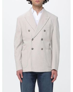 Manuel Ritz Double-Breasted Cotton Blazer With Peak Lapels And Patch Pockets - Grey