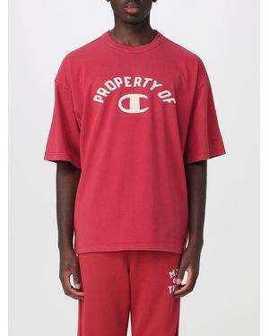Champion Relaxed Fit Cotton T-Shirt With Front Logo And Slogan Print - Red