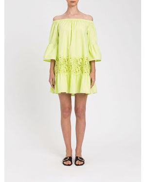 Twinset Cotton Mini Dress With Macramé Inserts - Yellow