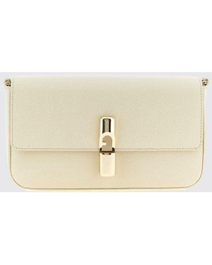 Furla Iride Leather Crossbody Bag By With Flap Closure - Natural