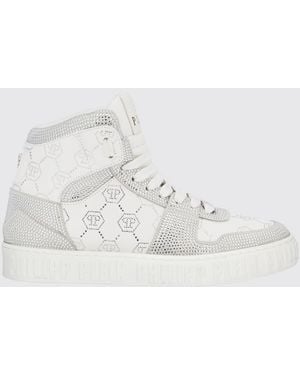 Philipp Plein Leather Trainers With Applied Rhinestones - White