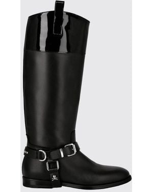 Philipp Plein Slip-On Smooth Leather Knee-High Boots With Applied Logo - Black