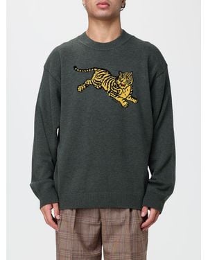 KENZO Fauna Print Cotton Crewneck Jumper With Dropped Shoulders - Grey
