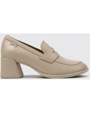 Camper Kora Smooth Leather Loafers With Strap And Medium Heel - Natural
