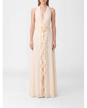 Blumarine Halterneck Georgette Long Evening Gown - Natural