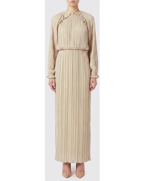 Fabiana Filippi Long Pleated Crêpe Tunic With Long Sleeves And A Crew Neck - Natural