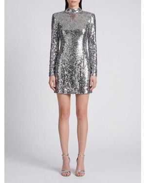 Balmain Sequin-Embroidered Sheath Mini Evening Dress With High Neck - Grey
