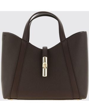 Furla Goccia Small Grained Leather Tote Bag By With Snap Closure - Black