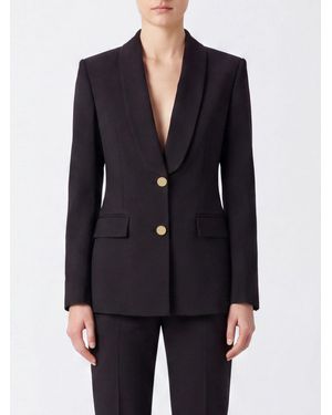 Alberta Ferretti Blazer Slim Fit De Botonadura Sencilla En Mezcla De Lana Con Cuello Chal - Azul