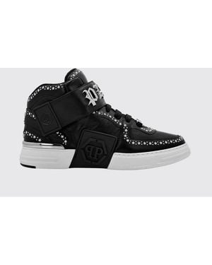 Philipp Plein Gothic High-Top Leather Trainers With Studs And Star Applications - Black