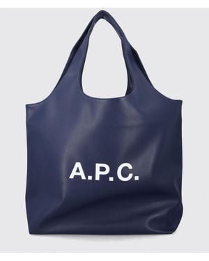 A.P.C. Große Ninon Tote-Bag Aus Recycelten Materialien Mit Gedrucktem Logo - Blau