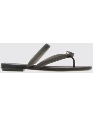 Ferragamo Rubber Thong Sandals With Low Heel And Decorative Bow - White