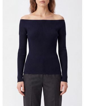 P.A.R.O.S.H. P.A.R.O.S.H. Slim Fit Pure Wool Jumper With Straight Neckline And Dropped Shoulders - Blue