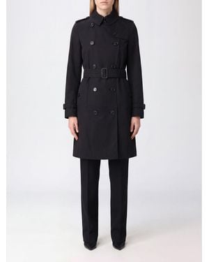 Burberry Knee-Length Double-Breasted Cotton Trench Coat With Belt And Epaulettes - Black