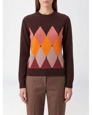 Ballantyne Argyle Pattern 100% Cashmere Crewneck Sweater - Orange