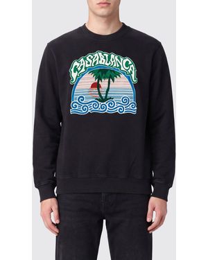 CASABLANCA Relaxed Fit Cotton Crewneck Sweatshirt With Logo Print - Grey