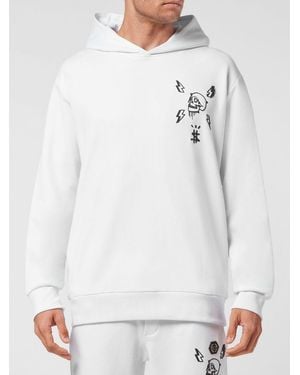 Philipp Plein Cotton Hoodie With Skull Print - White