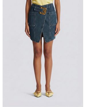 Balmain Denim Mini Skirt With Maxi Buckle - Blue