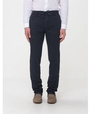 Mason's Linen And Cotton Blend Drawstring Trousers - Blue
