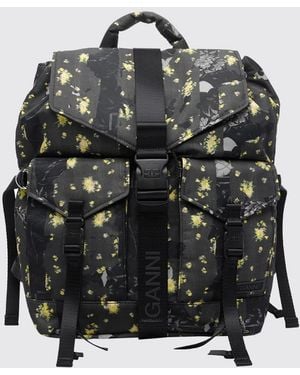 Ganni Recycled Polyamide Backpack With Floral Print - Black