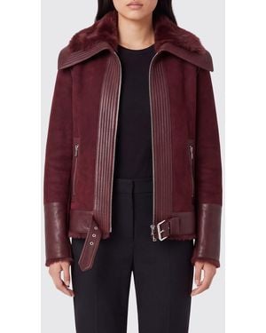 Patrizia Pepe Cropped Faux Fur Jacket With Classic Collar And Zip Pockets - Red
