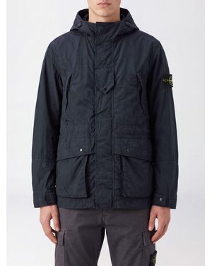 Stone Island Ghost Capsule Nylon Parka With Hood And Monochrome Logo - Blue