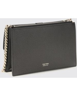 Tom Ford Leather Crossbody Bag With Metal Chain Strap And Flap Closure - Grey