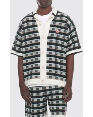 CASABLANCA Chequered Cotton Short-Sleeve Shirt With Cuban Collar - Grey