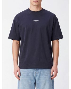 Drole de Monsieur Cotton T-Shirt With Contrasting Logo And Dropped Shoulders - Blue