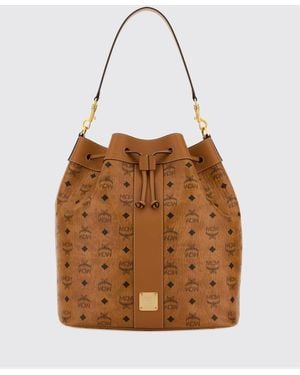 MCM Bolso Saco Dessau De Algodón Revestido Con Logo Integral - Marrón