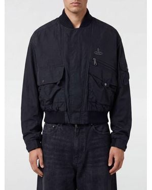 Vivienne Westwood Orb Logo Cotton Bomber Jacket With Patch Pockets - Blue