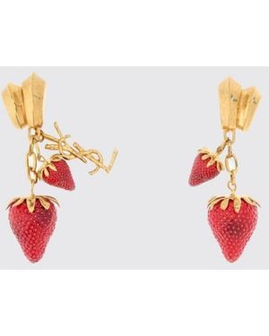 Saint Laurent Brass And Resin Strawberry Earrings - White