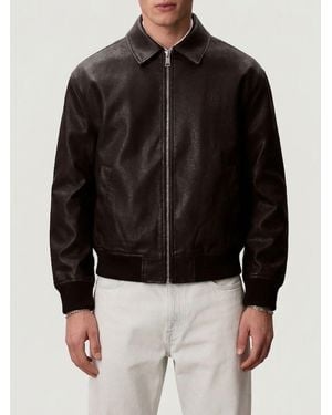 Calvin Klein Faux Leather Bomber Jacket - Black