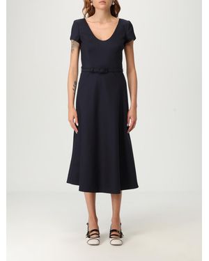 Alessandra Rich Elegant Midi Dress With Short Sleeves And Belt - Blue