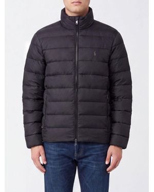 Polo Ralph Lauren Quilted Nylon Bomber Jacket With High Neck And Pony Logo - Blue