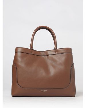 Twinset Tote Bag With Double Handle, Removable Cross-Body Strap And Logo - Brown