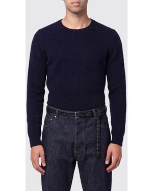 Drumohr Lammwollpullover Mit Rundhalsausschnitt Und Rippenbündchen - Blau