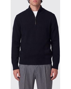 Drumohr Pullover Mit Hohem Kragen Und Halbem Reißverschluss Aus Reiner Lammwolle - Blau