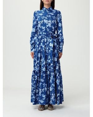 MC2 Saint Barth Elegant Floral Print Maxi Dress With Long Sleeves And Tiered Skirt - Blue