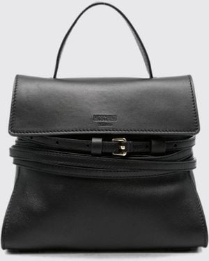 Moschino Tie Me Leather Mini Handbag With Shoulder Strap - Black