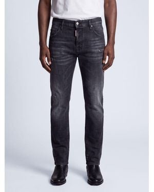 DSquared² 642 Straight Fit Distressed Cotton Denim Jeans - Blue