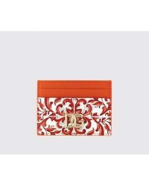 Dolce & Gabbana Dolce &Amp Gabbana Maiolica Calfskin Leather Card Holder With Dg Logo - Red