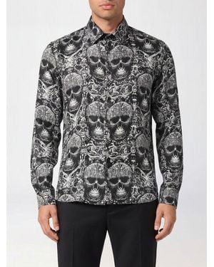 Philipp Plein Slim Fit Silk Shirt With All-Over Graphic Skull Print - Grey