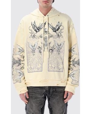 Who Decides War Relaxed Fit Distressed Cotton Hoodie With Graphic Print - Natural