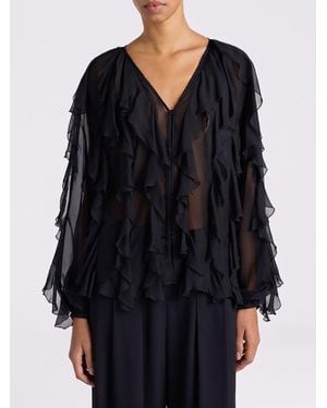Momoní MomonÌ Silk Blend Blouse With Ruffles - Black